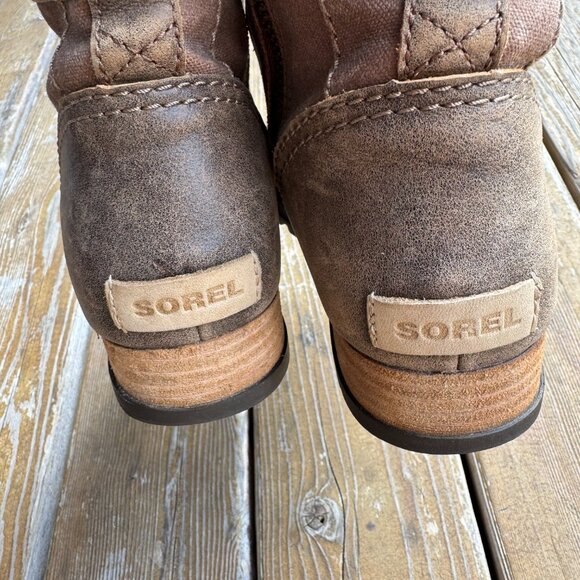 Sorel Major Carly Brown Leather & Canvas Lace Up Side Zip Combat Boots Womens 9 - Picture 7 of 15